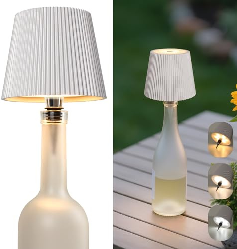 Beaeet Lampada da bottiglia LED da tavolo senza fili, con touch dimmerabile a 3 colori, ricaricabile USB-C, per camera da letto, terrazza, feste o campeggio – Bianco