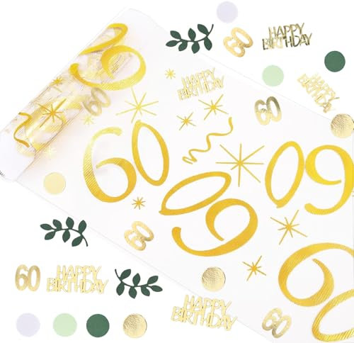 ParPix 60. Geburtstag Deko Set, 5m Tischläufer & 100 Stk Streudeko, Glänzend, Gold, Stern, Luxusromantisch, Kunststoff, Papier