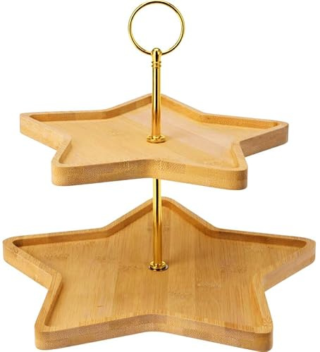 matrasa Weihnachtliche Bambus Etagere in Sternform - 2 Etagen Stern Etagere 27x24cm