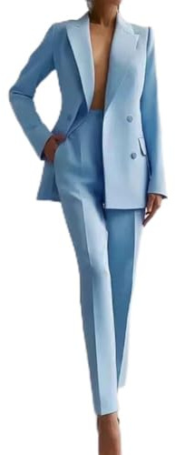 Completo casual da donna in due pezzi con giacca a maniche lunghe e pantaloni a vita alta per l'uso quotidiano (L blu)