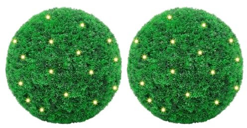 vidaXL Künstliche Buchsbaumkugeln mit LED-Leuchten 2 STK. Grün 52 cm, künstliche Buxuskugel, künstliche Buchsbaumkugel im Topf, künstliche Buchsbaumkugel mit Beleuchtung