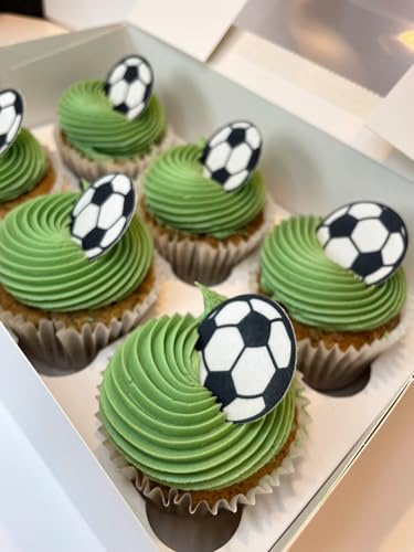24 x Pre-Cut Edible Football Cake Toppers – Premium Vanilla Wafer Card Cupcake Decorations – Birthday Party Cake Toppers – Gluten-Free & Vegan