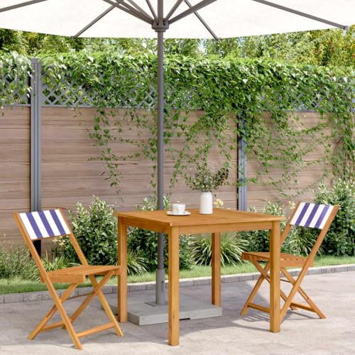 HEFZGDB Bistrostühle 2 STK. Blau und Weiß Massivholz Akazie & Stoff Schtul Gartenstühle Essstühle Loungesessel Wohnzimmer für Parks Balkon Terrasse Garten
