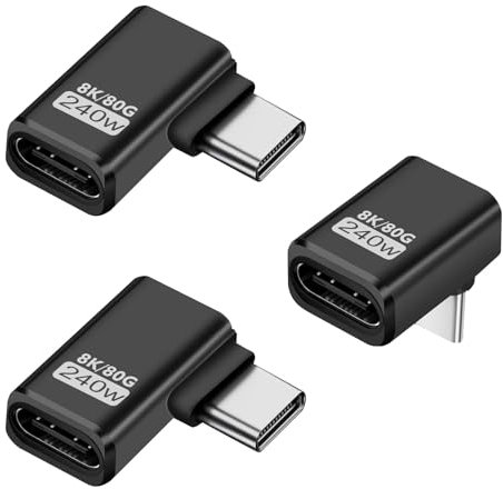 Puiseno Adattatore USB-C, supporta Thunderbolt 5, USB 4 Gen 2, 240 W, 80 Gbps, compatibile con tutti i dispositivi, angolare laterale (2 pezzi) e angolare verticale (1 pezzo), nero