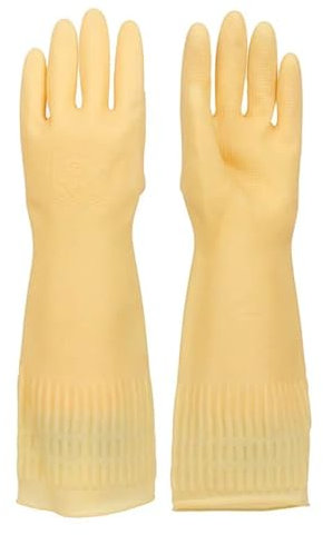 Guantes De Limpieza Guantes de látex extendidos y engrosados ​​de color beige, 3 uds., for tareas de cocina, lavavajillas, lavandería, cuero, caucho, resistentes al agua y al aceite Para Uso DoméStico