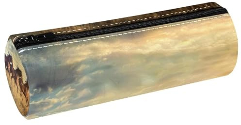 VAPOKF Trousse à crayons avec imprimé cheval dans la prairie, trousse à crayons en cuir synthétique pour étudiants, papeterie, trousse de maquillage pour femmes, filles, garçons, enfants, fournitures
