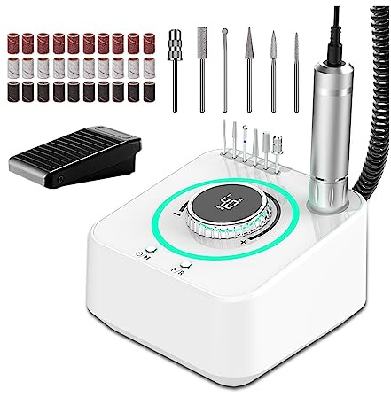 ZKLGS Torno para Uñas Amoladora de uñas eléctrica Profesional de 40000 RPM, máquina pulidora de uñas, Amoladora de Callos, removedor de Pulido de Gel de uñas(Bianco)