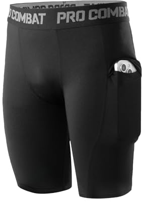 Niksa Kompressionsshorts för pojkar, Performance Baselayer, träningsunderkläder, sportshorts med sidofickor, 1-pk: svart x 1, 14-16 år