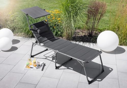 Chillroi® XXL-Komfort-Sonnenliege inkl. Kissen gepolstert aus Aluminium - Schwarz