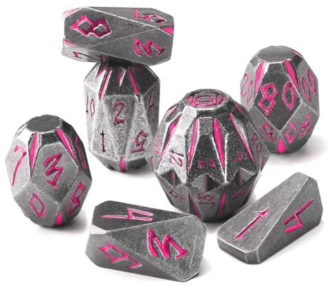 DND Würfel Set Metall Polyedrische Würfelset, ZHOORQI Stonehenge Thema DND Dice für Dungeons and Dragons, TTRPG Rollenspiel Tischspiel Cool & Mystisch Würfel Zubehör（ST-Black Pink）