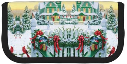 DNBCLEZK Christmas Mailbox and Gifts Large Canvas Pencil Case with Full Print Black Trim,Multipurpose Makeup Bag Organizer, Double Zipper Closure (19x9x5 Cm)