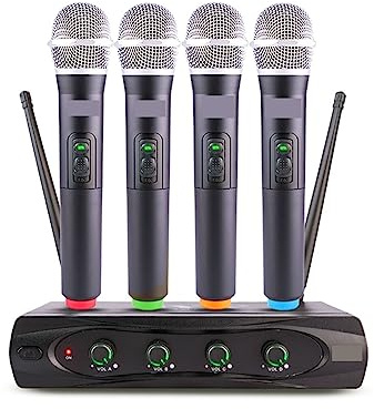 Sound Card Kit, 4 Channel UHF Wireless Microphone Professional Dynamic Handheld Mic System 60 Meters For Karaoke Party Church Speech