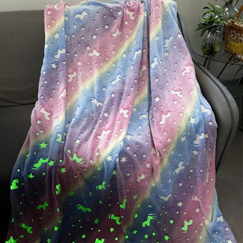 YNNHUDEEP Kuscheldecke Kinder für Mädchen Junge, 200 x 150 cm, Einhorn Bunt