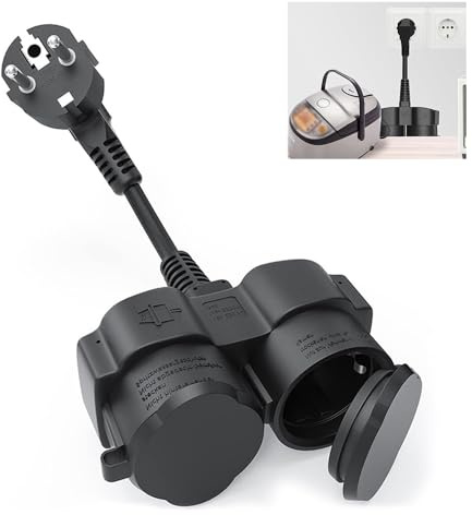 Verlängerungskabel mit 2 Fach Schuko Steckdosen, Doppelstecker für Steckdose, Doppelsteckdose Schutzkontakt Wasserdicht IP44, bis 250V/16A Doppelstecker Außenbereich für Küche Heim Büro