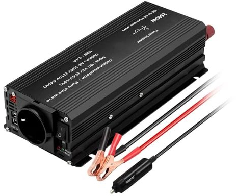 Convertisseur Transformateur De Puissance avec 3 Prises USB Prise Universelle/UE Affichage LED 3000 W pour Onduleur Sinusoïdal Pur DC 12 V vers AC 220 V Onduleur(EU 2600W 60Hz)