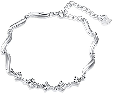 Kvinnors armband i 925 sterlingsilver Eleganta vågarmband med kristaller Vänskapsarmband Smycken