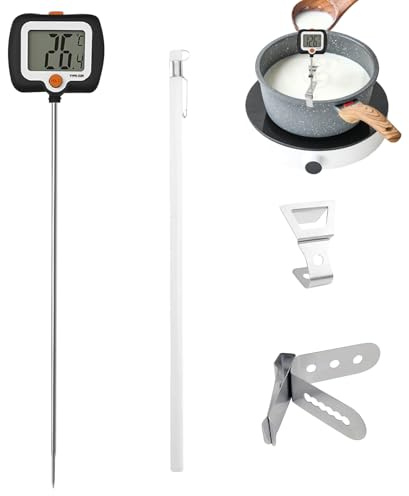 Celuicion Termometro per zucchero, a sonda lunga, con clip a pentola, termometro digitale per zucchero, con display girevole, per ristoranti all'aperto, friggere, barbecue, produzione di candele