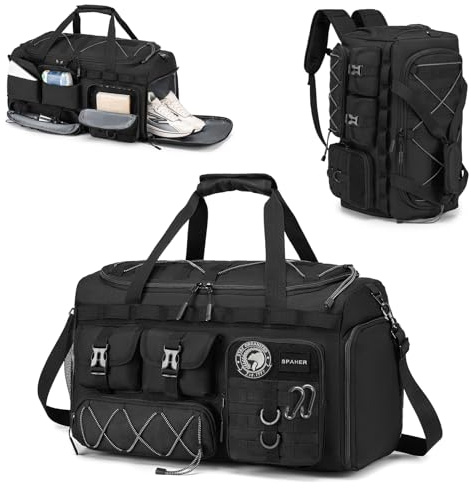 SPAHER 3 in 1 Taktische Sporttasche Herren Groß mit Rucksackfunktion 50L Reisetasche Handgepäck Tasche 55x35x25 KLM Air France Gym Tasche mit Schuhfach & Nassfach Sportrucksack für Training Weekender