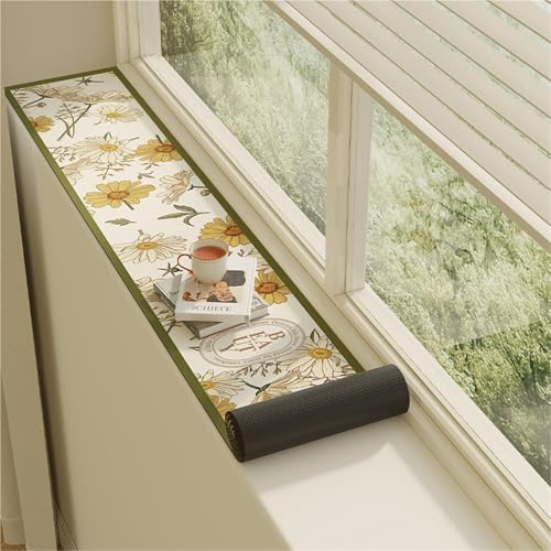 CHZFFD Leather Window Sill Protector, Narrow Window Sill Mat Dog Cat Perch Bench, Solid Color/Floral WindowSill Decor Capping Anti-Slip Pad with Non Slip Bottom(C,Lxw 200x10cm)
