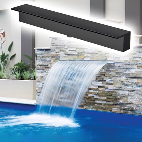1 Stück Wasserfallbrunnen-Überlauf for Garten, Teich und Terrasse – 304 rostfreies Wasserspiel mit weichem Schlauch und Anschluss(Black,50cm)