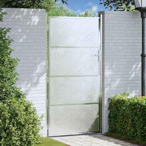 Stainless Steel Garden Gate, 96x200 cm Silver Metal Outdoor Fence Gate with Deadbolt Lock, Weather & Rust Resistant, Modern Design for Yard