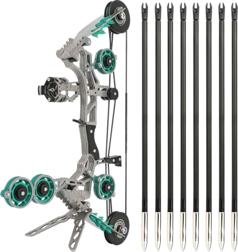 Set arco compound per principianti - 11 10 libbre, utilizzabile con mano destra/sinistra, gittata 20-30 m, adatto per tiro al bersaglio e caccia (Green)