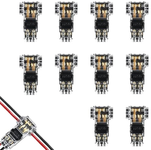 10 Pcs 2 Pin 3 Way Wire Connectors, Low Voltage T Tap Splice for 18-22 AWG, Solderless Branch Electrical Connectors for Automotive Audio LED Strip, Flame-Retardant