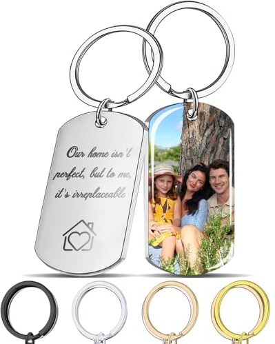Porte Clef Personnalisable avec Photo et Texte Gravé Porte Clé Personnalisé en Acier Inoxydable Cadeau Personnalisé pour Femme Homme Couple Papa Mama Ami