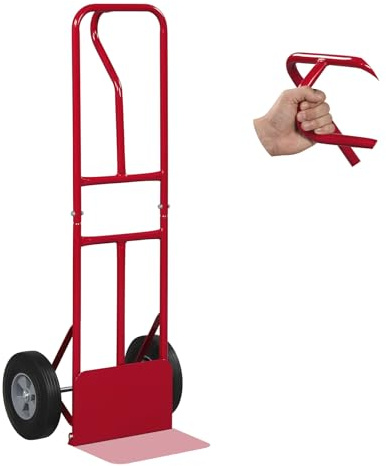 Goplus Metal Hand Truck, Heavy-Duty 600 LBS Moving Dolly Cart with P-Handle & 10 Rubber Wheels, Lay Flat Hand Cart with Foldable Base Plate for Home, Warehouse, Garage (Red)