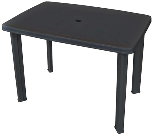Gartentisch Anthrazit Kunststoff 101x68x72 cm wetterfest mit Schirmloch, Balkontisch Outdoor, Terrassentisch für Garten, Loungetisch Outdoor, praktische Größe für Terrasse und Balkon