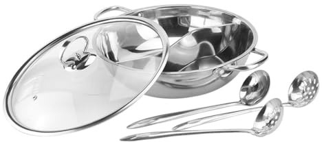 Generico Pentola per Hot Pot in Acciaio Inossidabile con Divisore Doppio Sapore, Set Completo con Mestolo e Scolapasta, Adatta a Varie Cucine per Riunioni di Persone
