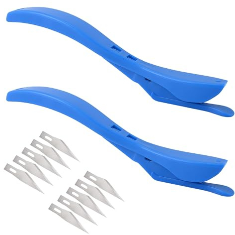 HORREX Cutter de Seguridad, Portátil Cortadores de Papel Regalo Mango Largo Con 10 Cuchillas Repuesto, Profesional Cortadora Papel Apto para Navidad Halloween Láminas Ventanas Coches (Azul)