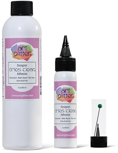 Art Institute Glitter Dries Clear Glue Kit, 8oz & 2oz with Metal Tip & Pin