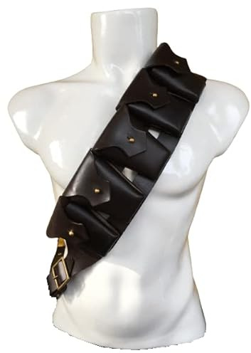 Warcraft Exprots British P-1903 Leder-Schulter-Rig 5 Taschen Munitionstasche Bandolier-Muster 1903 mit Kupfernieten, Messingbeschlägen und Schnallenverschluss, Dunkelbraun