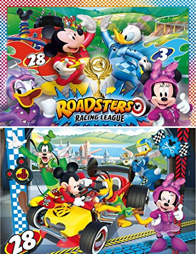 Clementoni 7034 Supercolor Mickey and The Roadster Racers – Puzzle 2 x 20 Teile ab 3 Jahren, buntes Kinderpuzzle mit besonderer Leuchtkraft & Farbintensität, Geschicklichkeitsspiel für Kinder