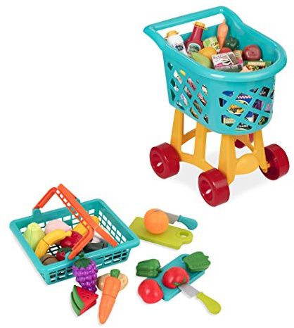 Battat - Einkaufswagen & Lebensmittel Bundle - Deluxe Lebensmittelgeschäft Spielset - Spielzeugnahrung für Kleinkinder, Kinder - Einkaufswagen Spielzeug - 20+ Vorgetäuschte Lebensmittel - 3 Jahre +