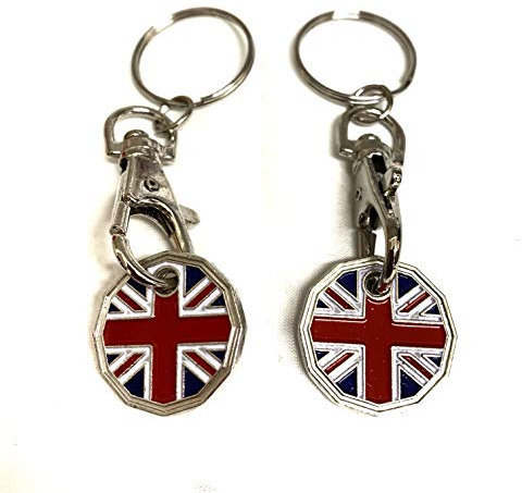 UK Phoenix Trolley Token New £1 Coin Shape 12 Sided Shopping Cart Key Ring Release Shop Locker Keychain (2 x Union Jack)