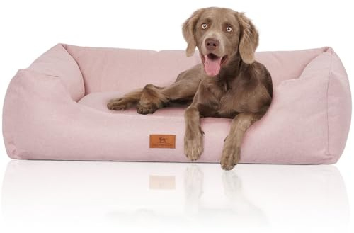 Knuffelwuff Hundebett Emma aus Velours mit feinem Handwebcharakter in Pastellfarben XL 105 x 75cm Rosa - Abnehmbarer Bezug - leicht zu reinigen - für große, mittelgroße und kleine Hunde