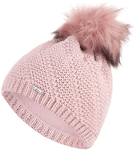 Faera Wintermütze Mütze Damen warm gefüttert Kunstfell Bommelmütze Fleecefutter Winter Herbst Strickmütze Beanie Mädchen 64