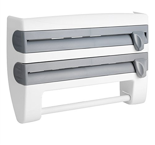 Frischhaltefolienhalter für die Küche, Wandmontage, mit ergonomischem Design für Zuhause, Küche, Werkzeugregal, 39 x 10 x 24 cm (Grauweiß)