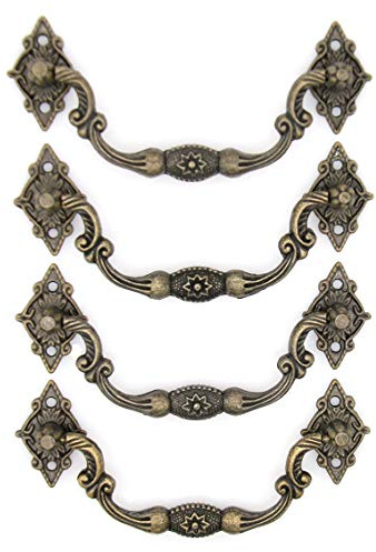 LXZ, 4 PCs Vintage Antique Brass Bail Pull Handle for Wooden Drawer Cabinet Cupboard, Large Size, Total Length 4.7-in (12 cm) and Height 2-in (5.2 cm)