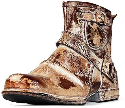 COWSDELLA Herren Echtes Leder Handgefertigte Mode Chukka Stiefel Motorradstiefel für Herren Klassisch CD-5008-1-Caramel,Raureif Classic Braun, Size US14, EU48