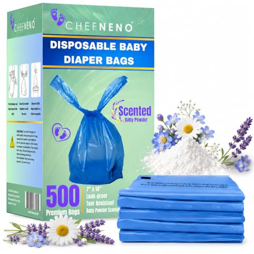 Baby Diaper Disposable Bags (500 Count) Fresh Baby Powder Scent Easy Tie Handles Scented Diaper Sack Disposable Dog Poop Waste Bags Cat Litter Clump & Poop Bags Sanitary Pads Disposal Bags (500 Bags)