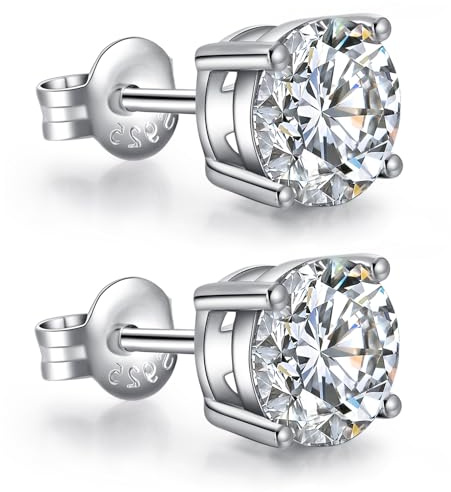 JiaYang CZ diamantörhängen 925 sterling silver CZ örhängen allergivänliga runda, fyrkantiga örhängen för kvinnor/män, 5 mm, kubisk zirkonia, 5mm, Kubisk zirkonia