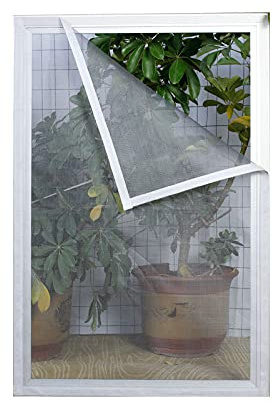 MAODOU 40x40cm,Zanzariera Per Finestra,Zanzariera Con Nastro Magico Protezione Zanzara, Rete grigia e adesivi bianchi