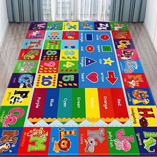 Kentaly Baby Play Mat Kids Rug for Playroom, Floor Mat for Toddlers, Playtime Collection ABC, Numbers, Animals Educational Area Rugs for Kids Room Classroom ( 78.7X 59 Inch)
