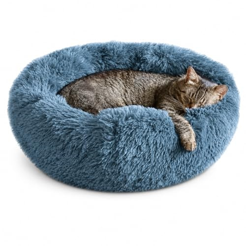 Whiskers & Friends Cat Bed, Cat Beds for Indoor Cats Washable, Orthopedic Soft Fluffy Round Calming Pet Bed for Small to Large Kitty Kittens & Dogs, Small Dog Beds & Furniture