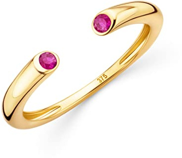 OROVI Damen Goldschmuck, Gold Ring mit zwei Diamanten/Saphire/Rubine/Smaragde offene Ringschiene, 9 Karat (375) Gelbgold