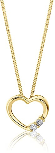 OROVI Kette Gold-9K (375) Gelbgold/Weißgold – Herzkette, Halskette Damen, Herzanhänger Gold mit natürlichen Diamanten, Hypoallergene Goldkette 45 cm, Herz Anhänger, Schmuck Damen-mit edler Schmuckbox