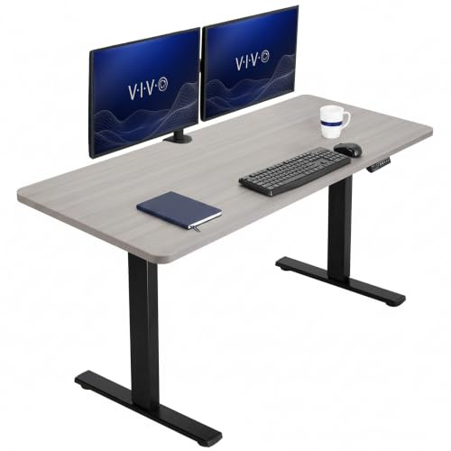 VIVO Electric Height Adjustable 152cm x 61cm Memory Stand Up Desk, Dark Gray Solid One-Piece Table Top, Black Frame, Standing Workstation with Preset Controller, 1B Series, DESK-KIT-1B6G